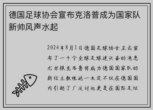 德国足球协会宣布克洛普成为国家队新帅风声水起